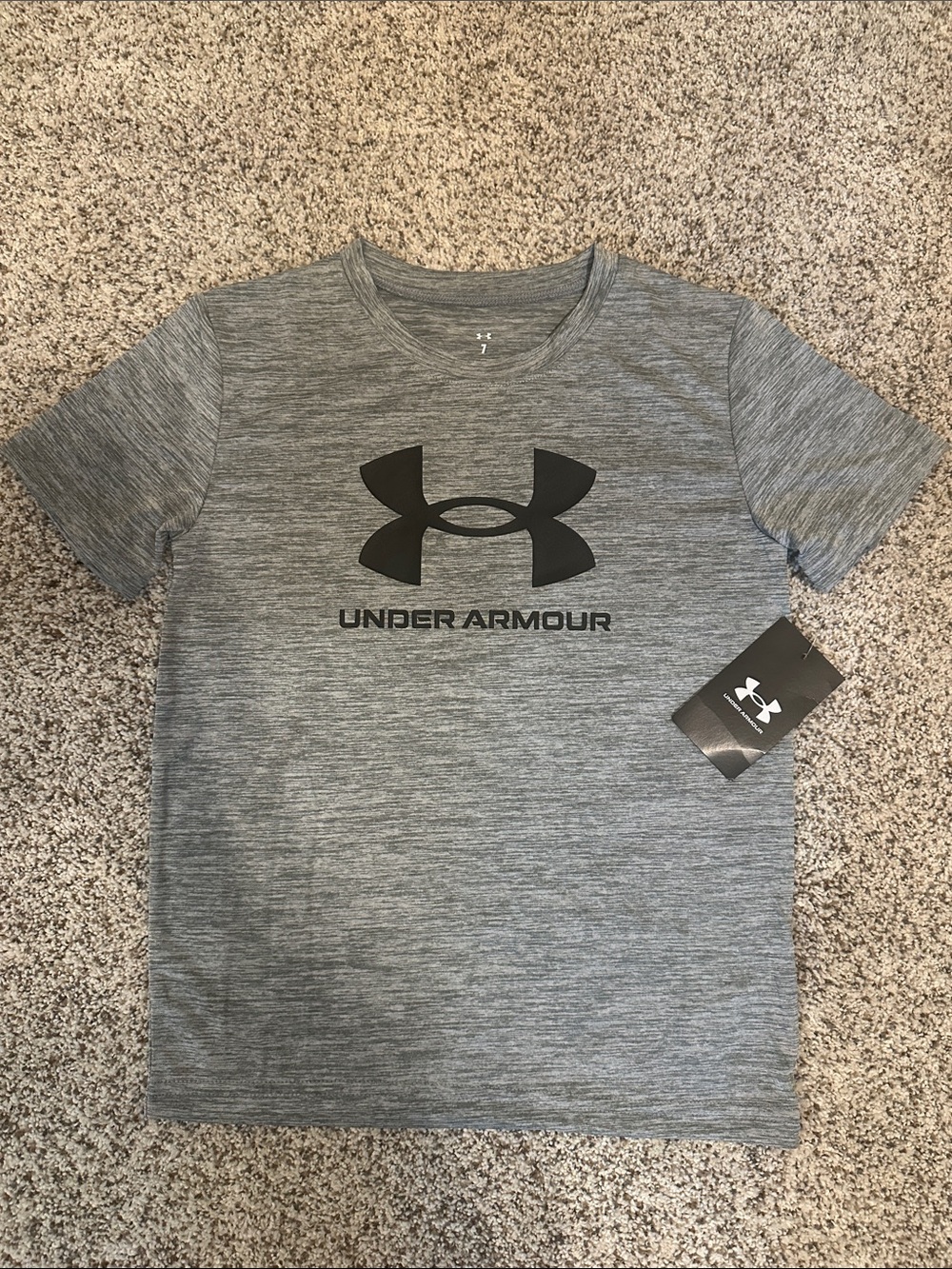 Under Armour Gray Heather Logo Short Sleeve Tee - boy 7